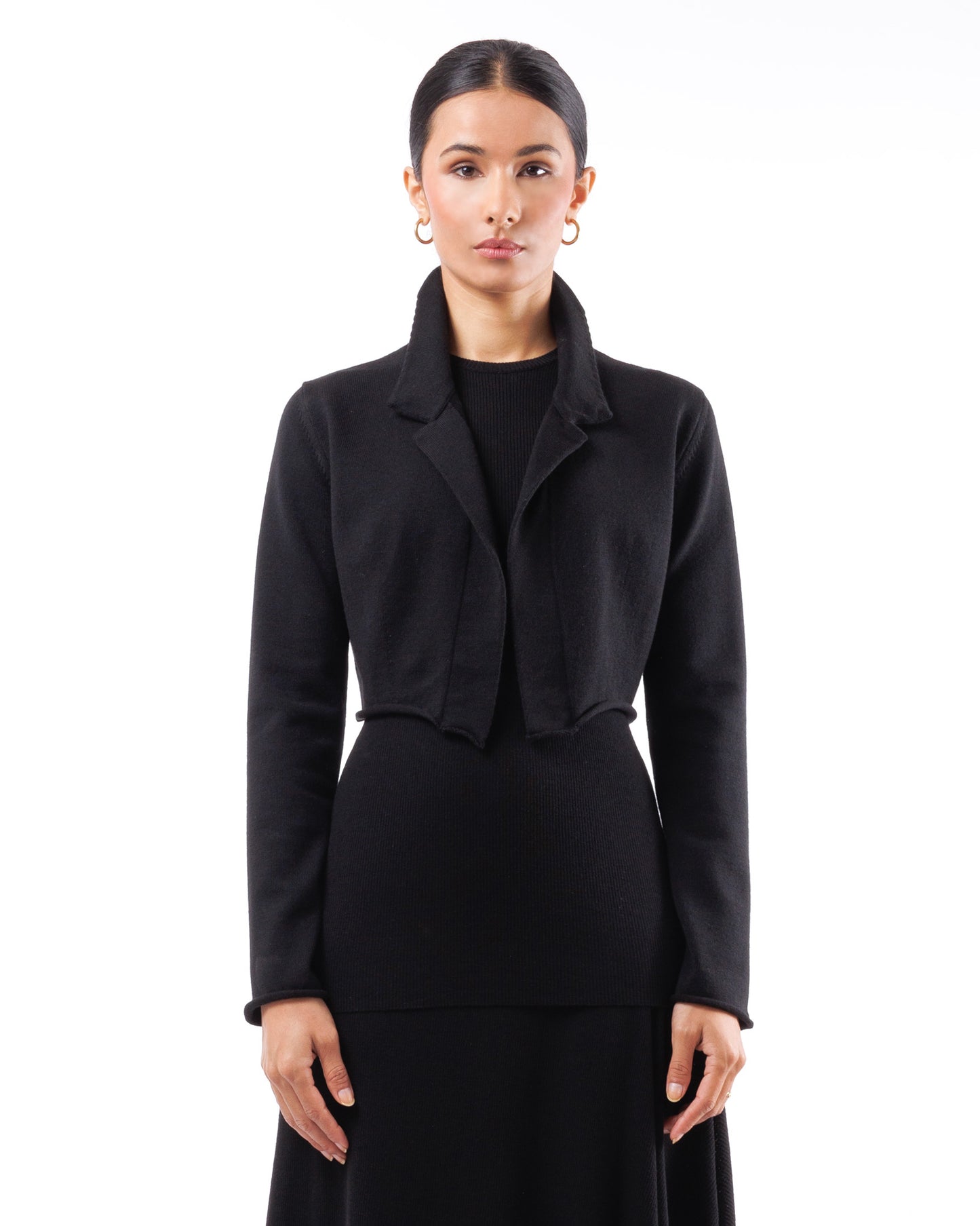 #1024 Cropped notch collar jacket 120's superfine merino and organic cotton