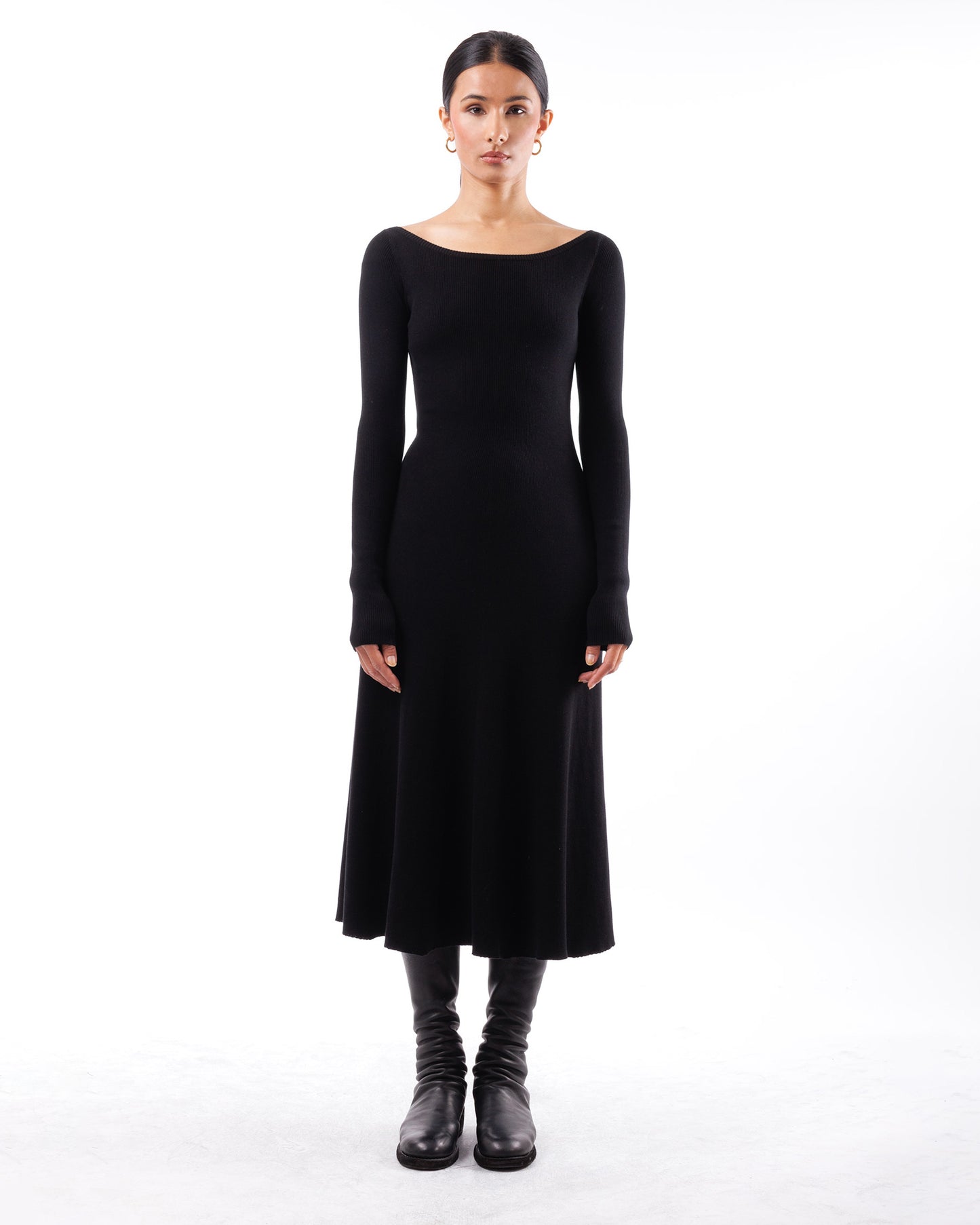#1029 Bateau neck flared dress organic cotton