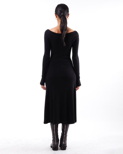 #1029 Bateau neck flared dress organic cotton