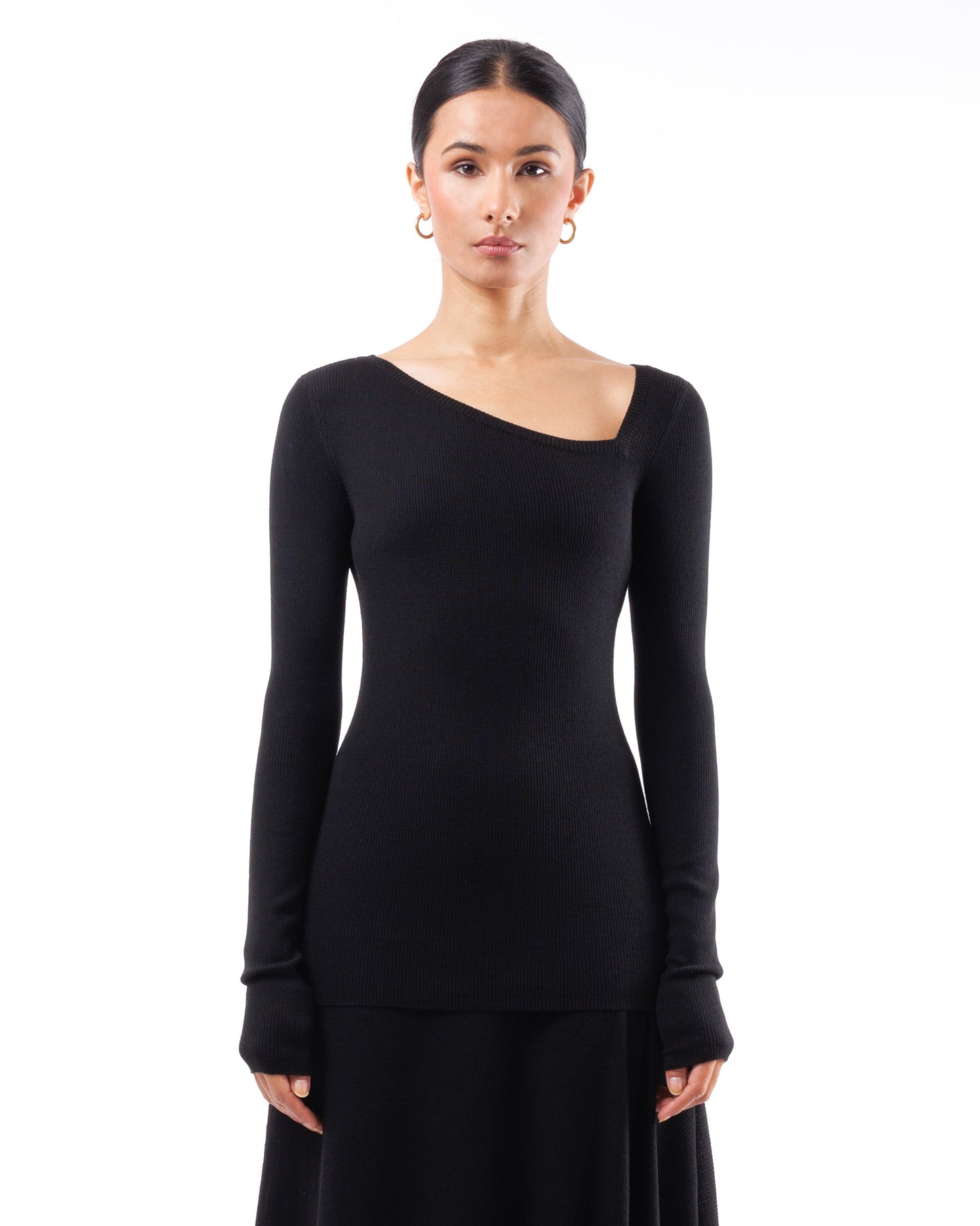 #1030 Asymmetric neckline top 120's superfine merino