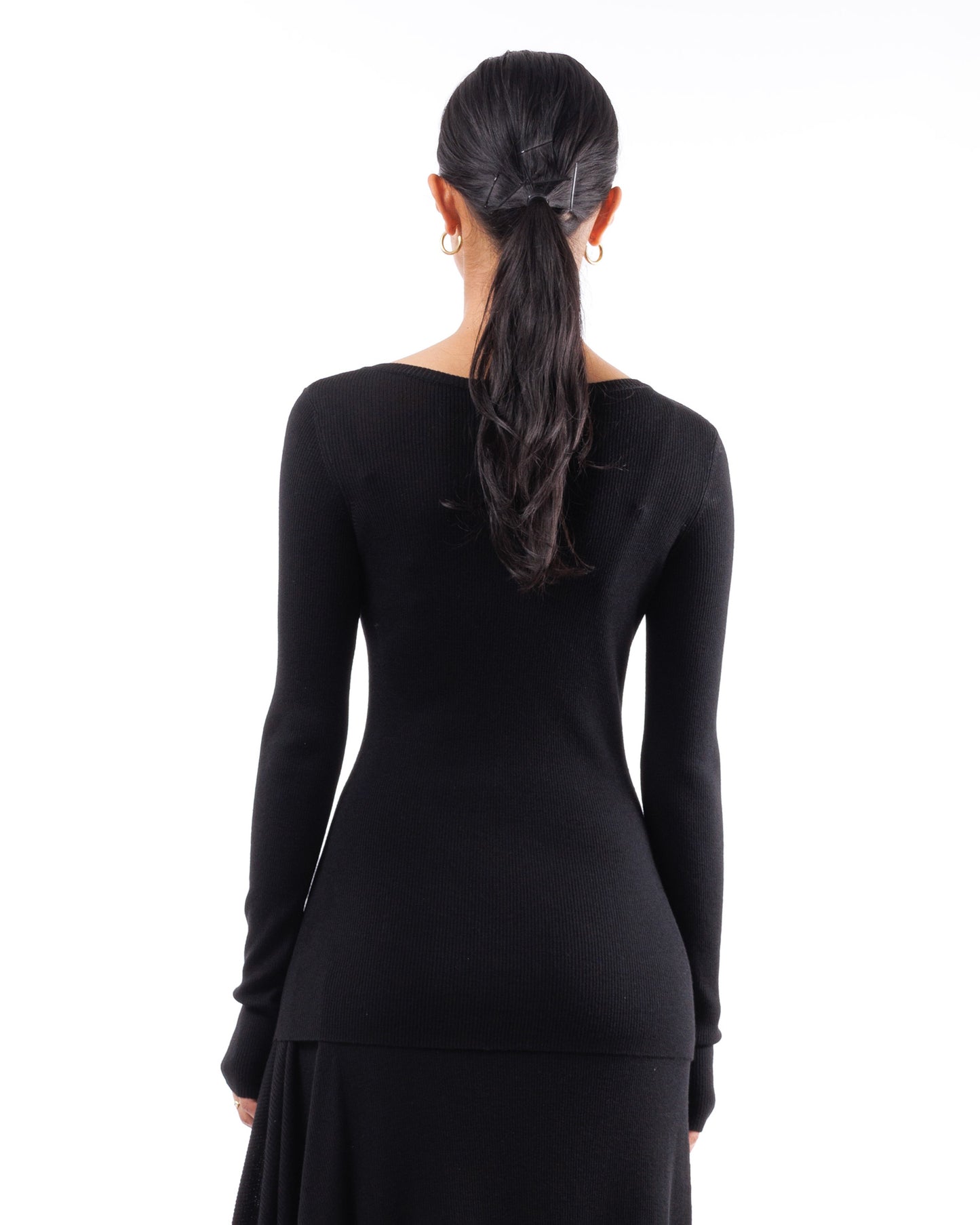 #1030 Asymmetric neckline top 120's superfine merino