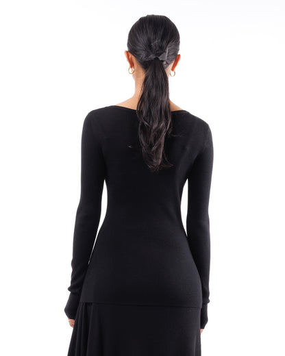 #1030 Asymmetric neckline top 120's superfine merino
