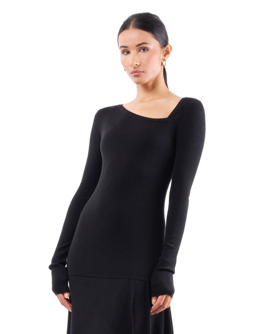 #1030 Asymmetric neckline top 120's superfine merino