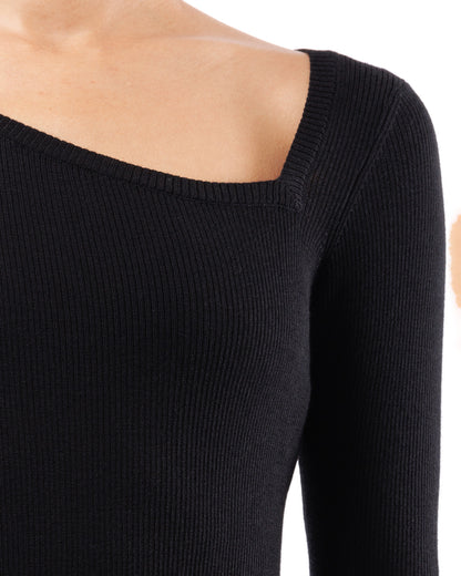 #1030 Asymmetric neckline top 120's superfine merino