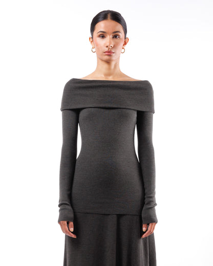 #1032 Off the shoulder wrap top 120's superfine merino