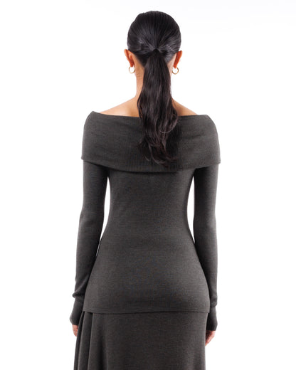#1032 Off the shoulder wrap top 120's superfine merino