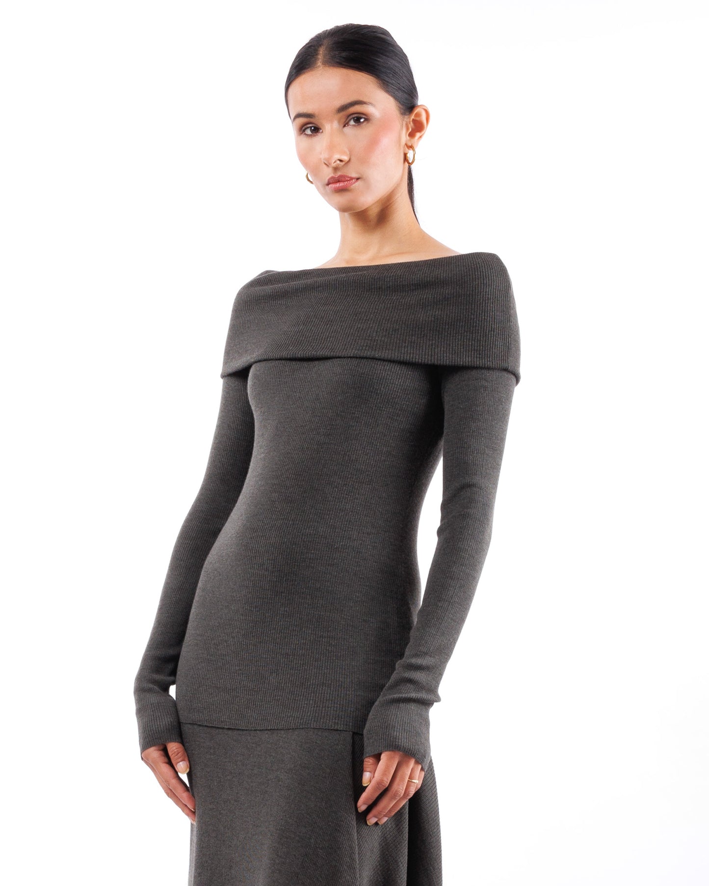 #1032 Off the shoulder wrap top 120's superfine merino