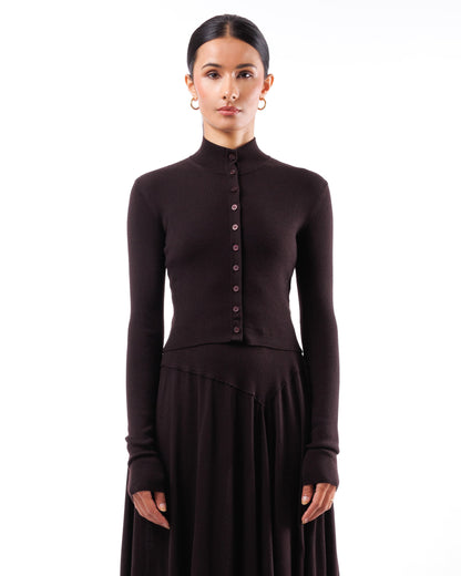 #1033 Cropped fitted mock-turtleneck cardigan 120's superfine merino