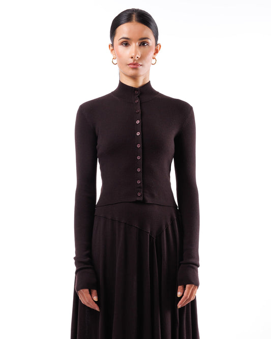 #1033 Cropped fitted mock-turtleneck cardigan 120's superfine merino