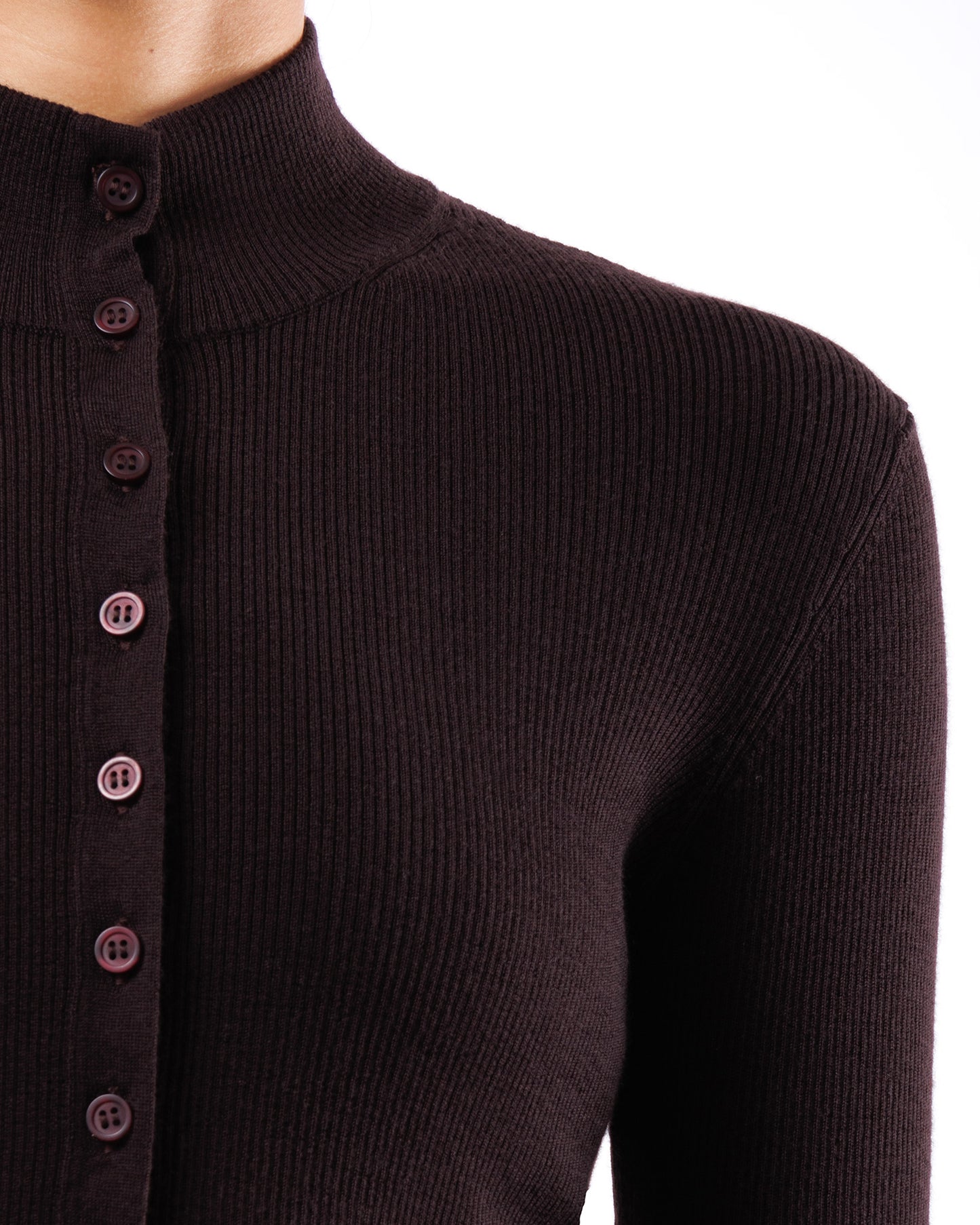 #1033 Cropped fitted mock-turtleneck cardigan 120's superfine merino