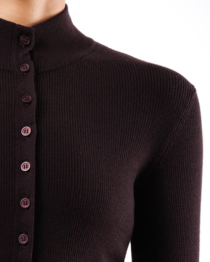 #1033 Cropped fitted mock-turtleneck cardigan 120's superfine merino