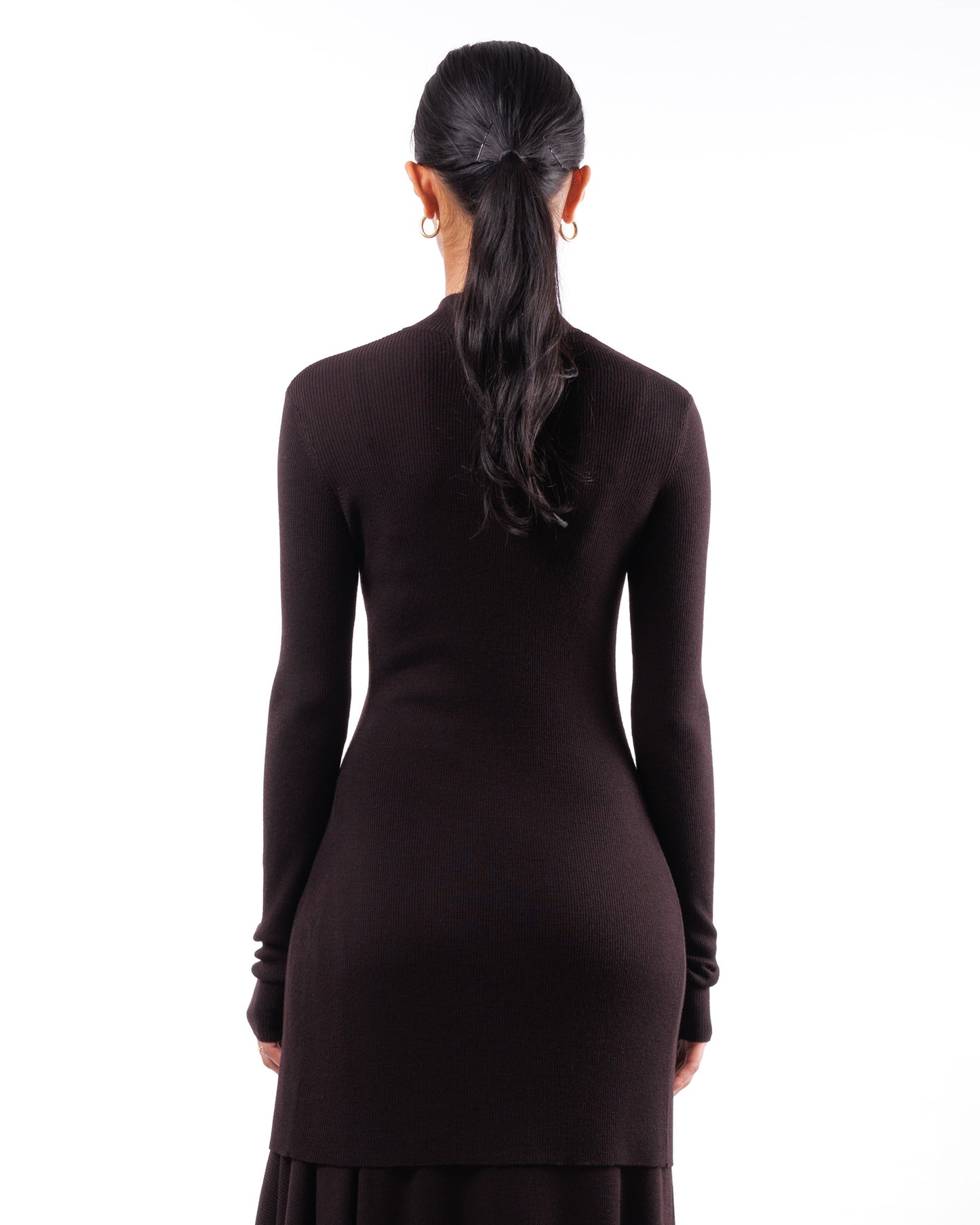 #1034 Long fitted mock-turtleneck cardigan 120's superfine merino