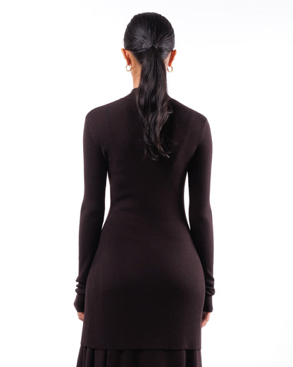 #1034 Long fitted mock-turtleneck cardigan 120's superfine merino