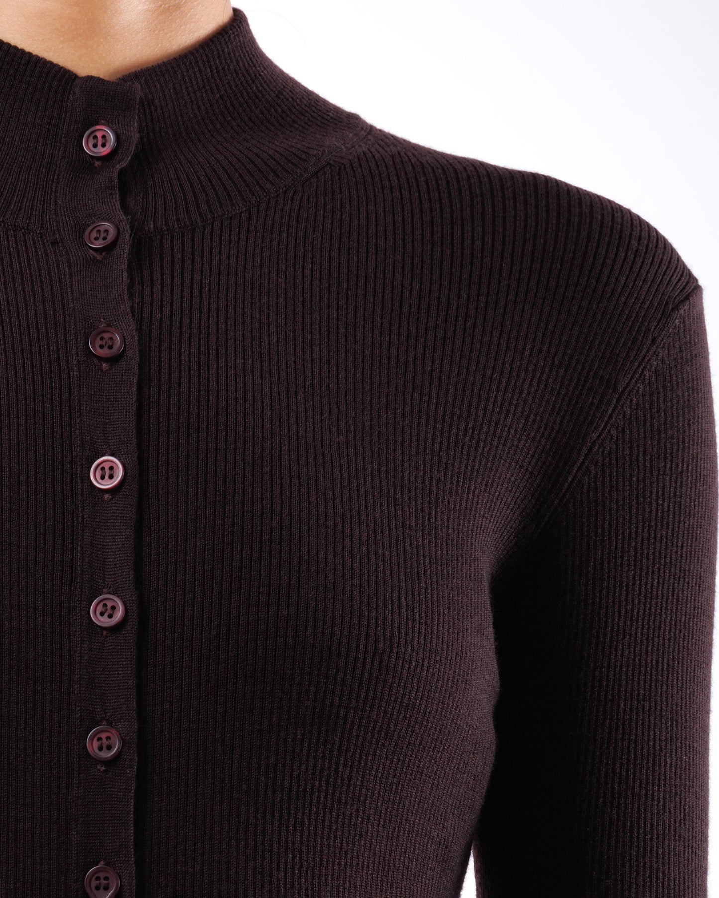 #1034 Long fitted mock-turtleneck cardigan 120's superfine merino