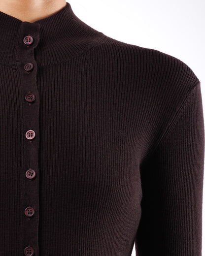 #1034 Long fitted mock-turtleneck cardigan 120's superfine merino