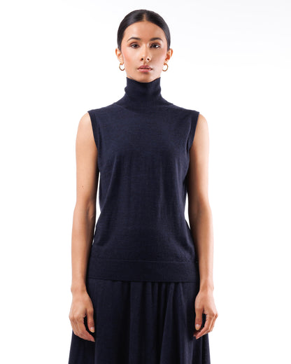 #1051 Sleeveless turtleneck 120's superfine merino