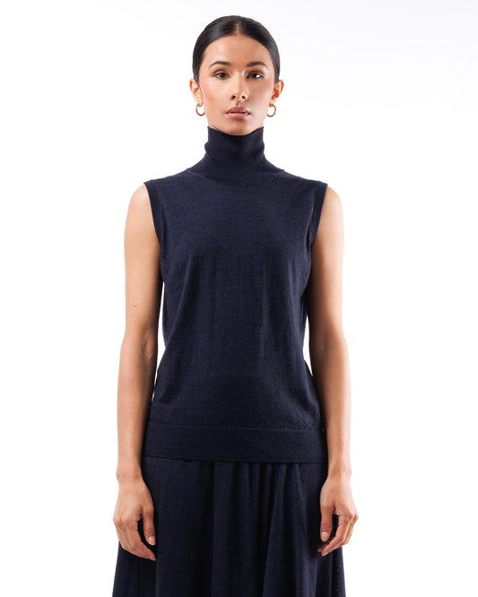 #1051 Sleeveless turtleneck 120's superfine merino