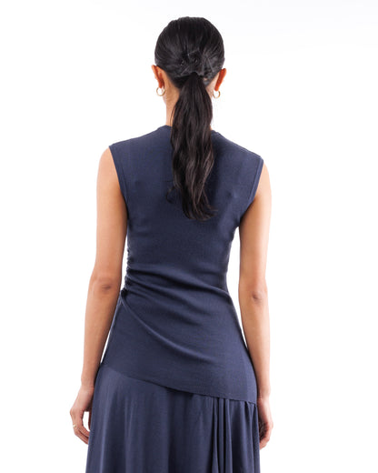 #1057 Muscle tank with gathered side 120's superfine merino