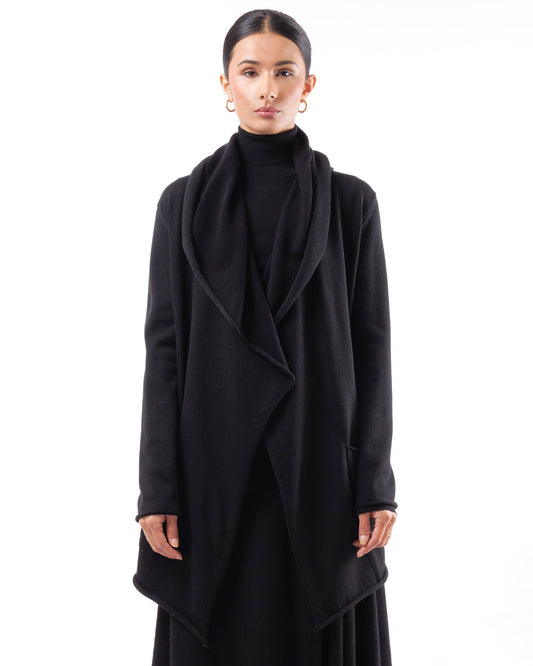 #1064 Hooded wrap jacket 120's superfine merino and organic cotton