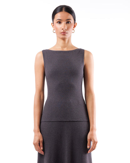 #1068 Sleeveless boatneck top 120's superfine merino