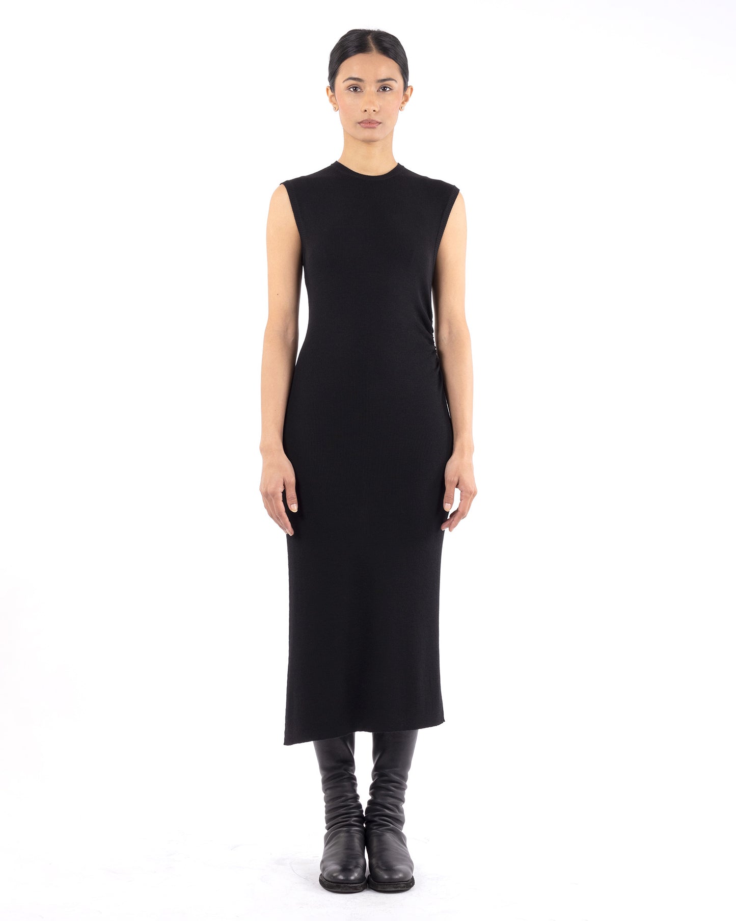 #1075 Muscle tank dress with gathered side 120's superfine merino