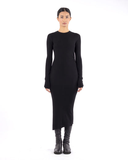 #1078 Long sleeve dress with gathered side 120's superfine merino