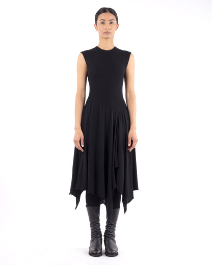 #1079 Sleeveless crewneck handkerchief dress 120's superfine merino