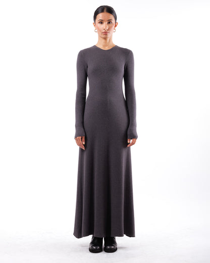 #672 Long sleeve flared crewneck dress organic cotton