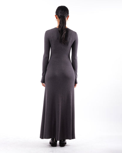 #672 Long sleeve flared crewneck dress organic cotton