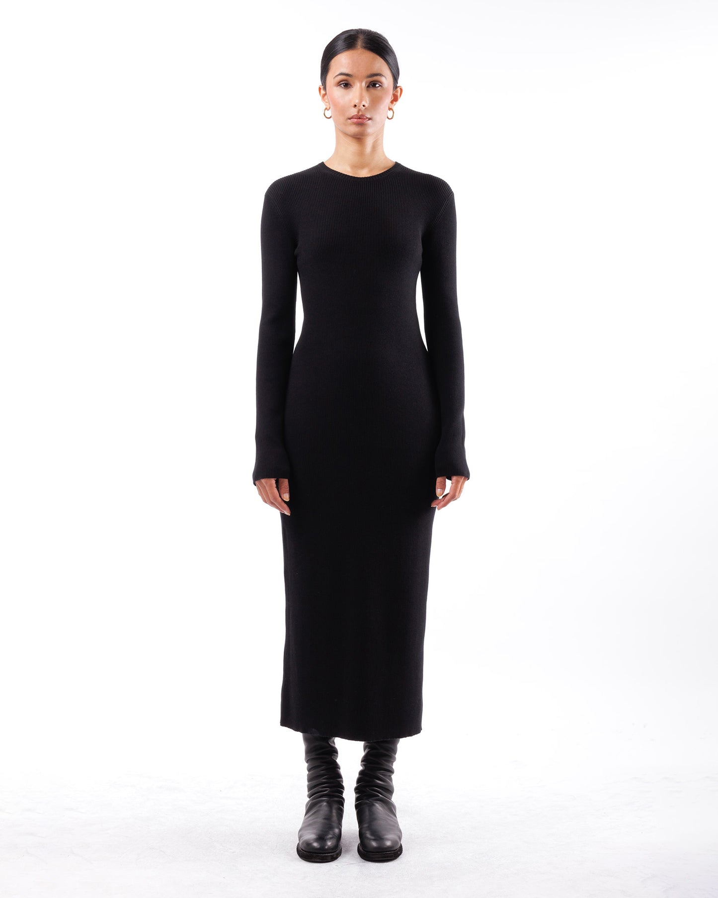 #859 Long sleeve crewneck dress organic cotton