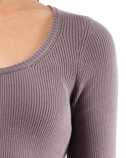 #905 Scoop-neck 3/4 sleeve top grigio scuro organic cotton