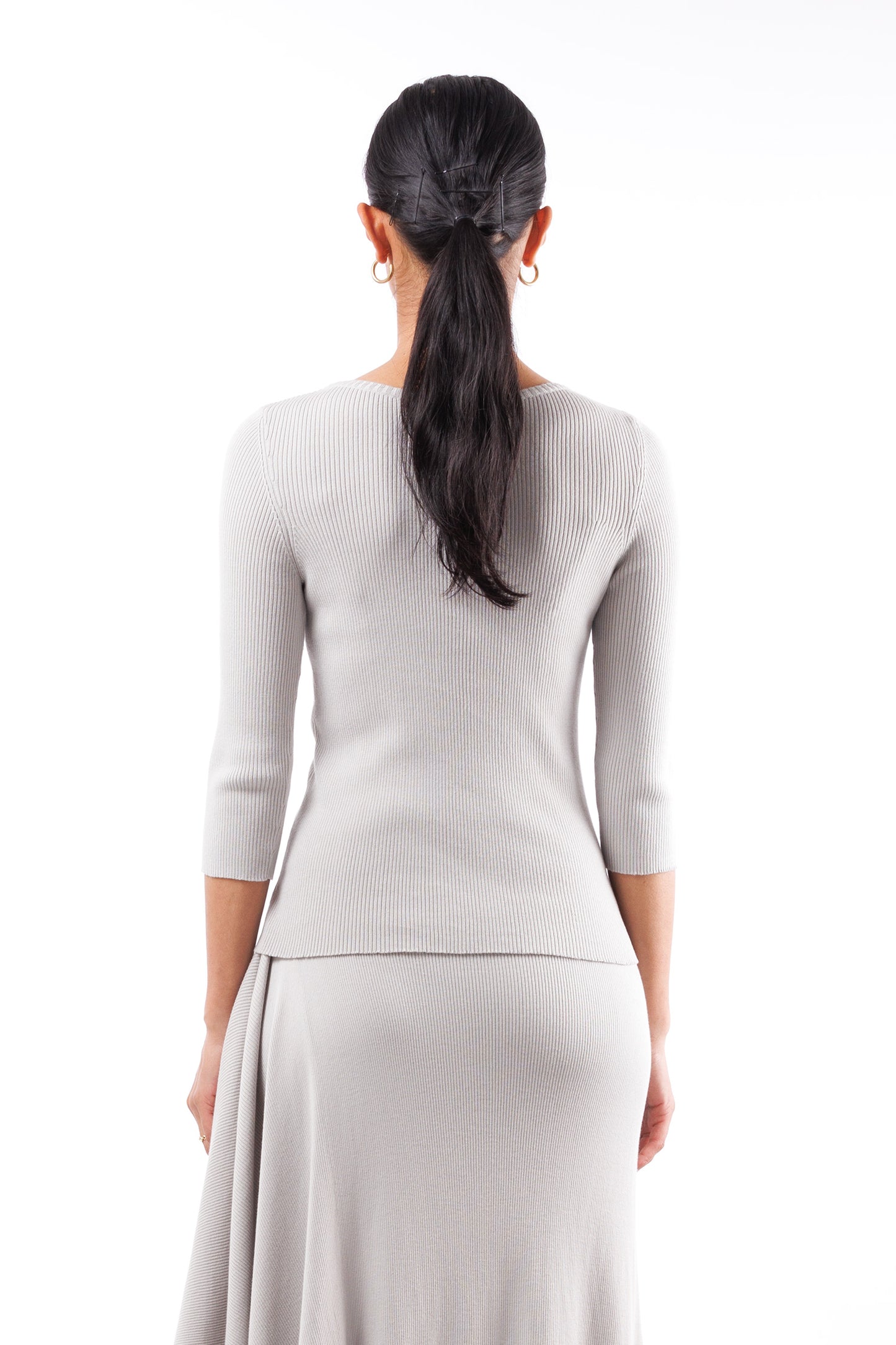 #905 Scoop-neck 3/4 sleeve top perla organic cotton