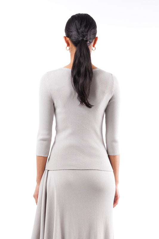 #905 Scoop-neck 3/4 sleeve top perla organic cotton
