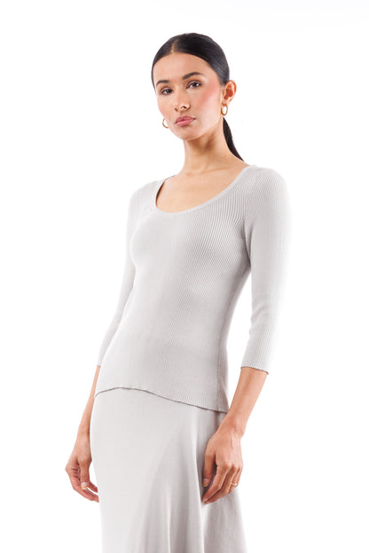 #905 Scoop-neck 3/4 sleeve top perla organic cotton