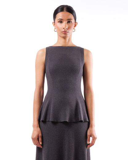 #909 Sleeveless Peplum Boatneck Top Organic Cotton — Lars Andersson hand-loomed knitwear