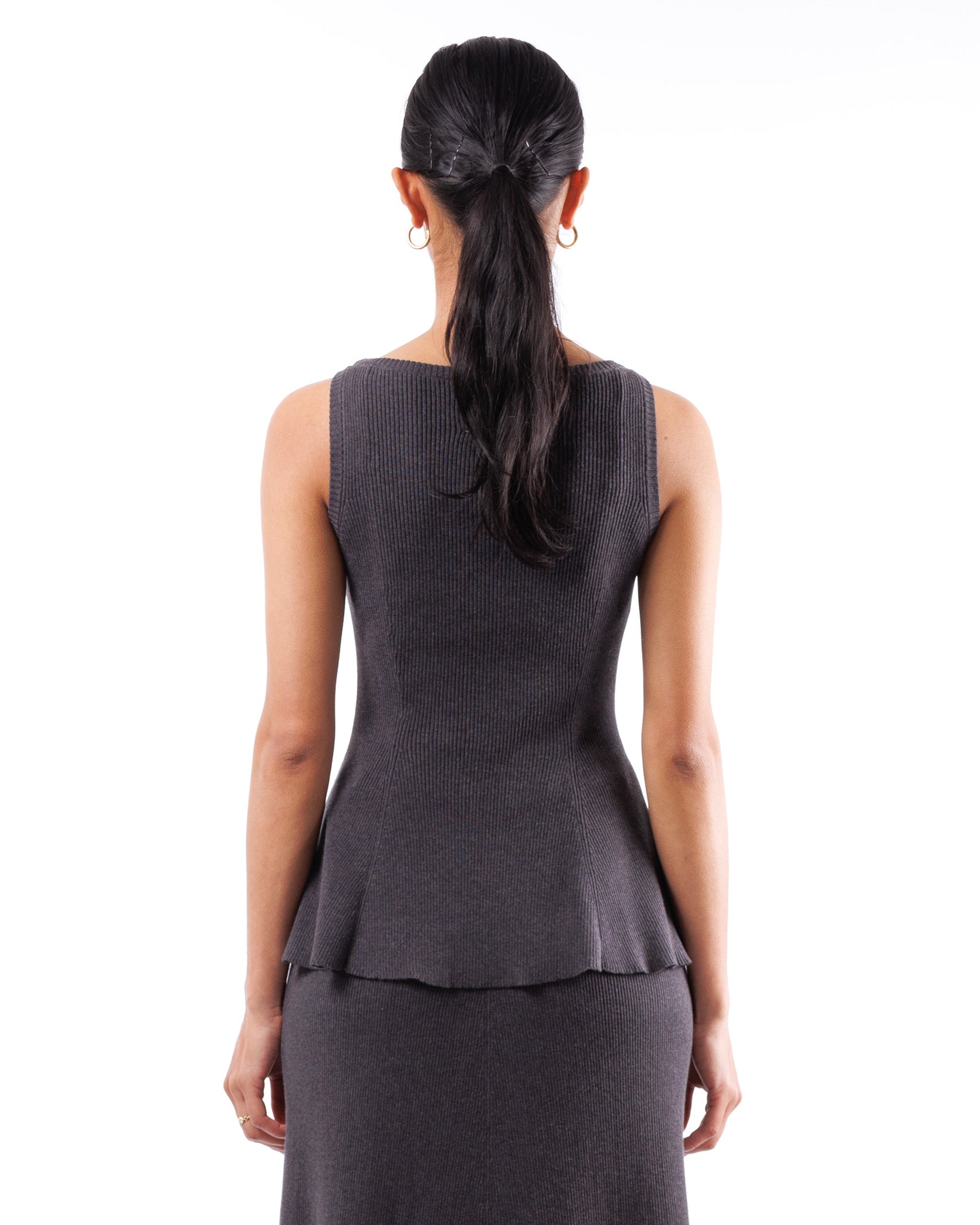 #909 Sleeveless Peplum Boatneck Top Organic Cotton — Lars Andersson, view 3