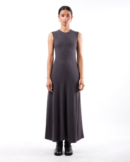 #919 Flared long crewneck dress organic cotton