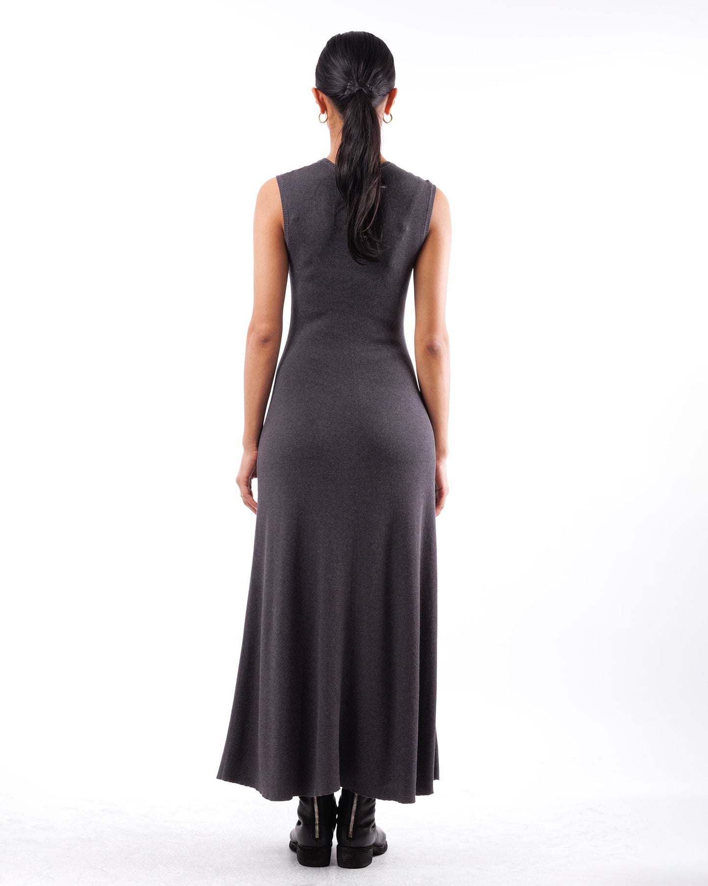 #919 Flared long crewneck dress organic cotton