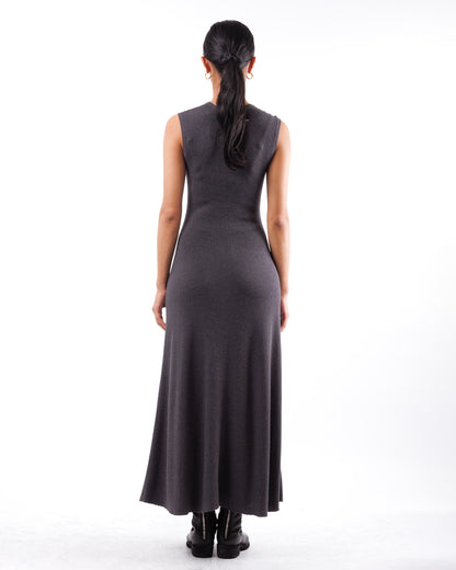 #919 Flared long crewneck dress organic cotton