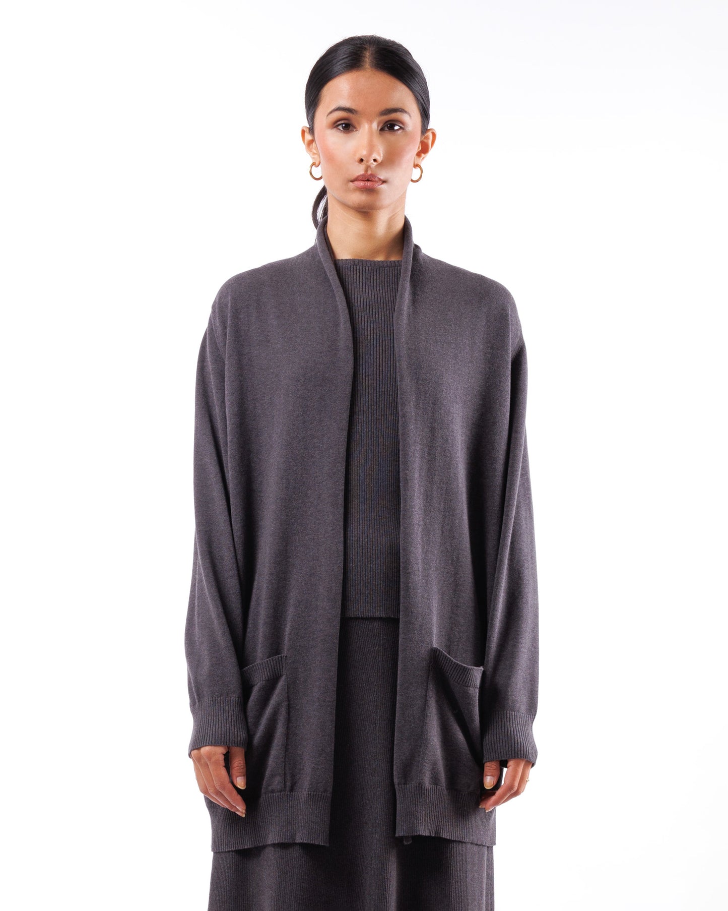 #924 Long shawl collar cardigan organic cotton
