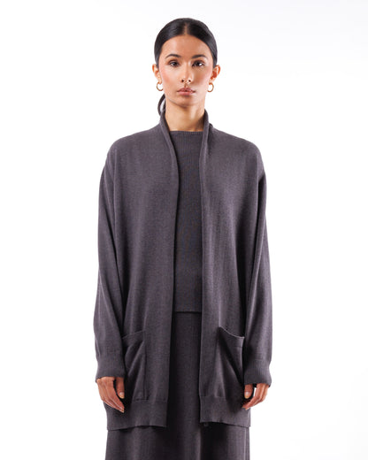 #924 Long shawl collar cardigan organic cotton