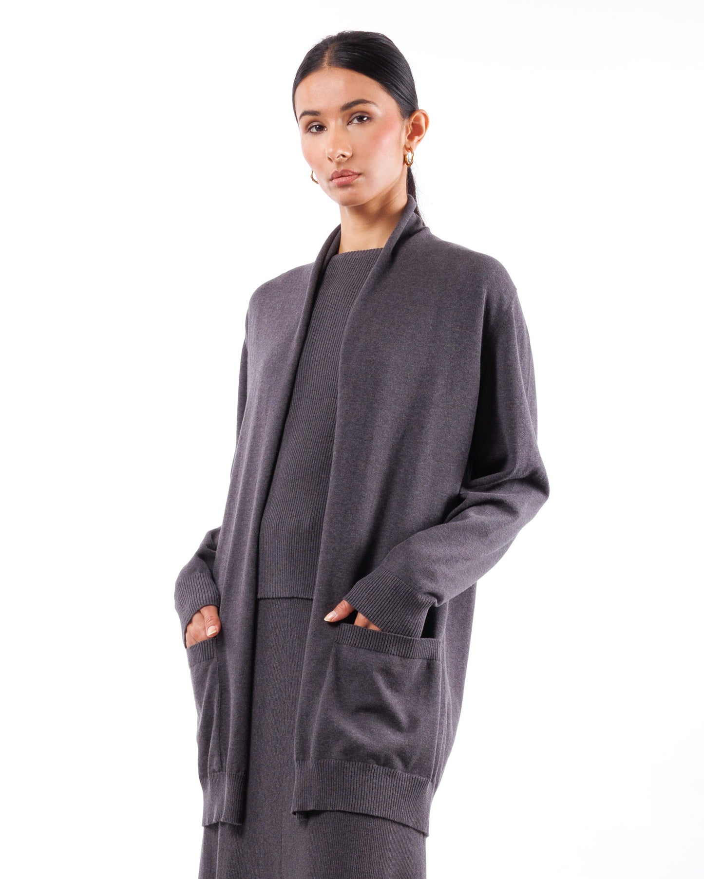 #924 Long shawl collar cardigan organic cotton
