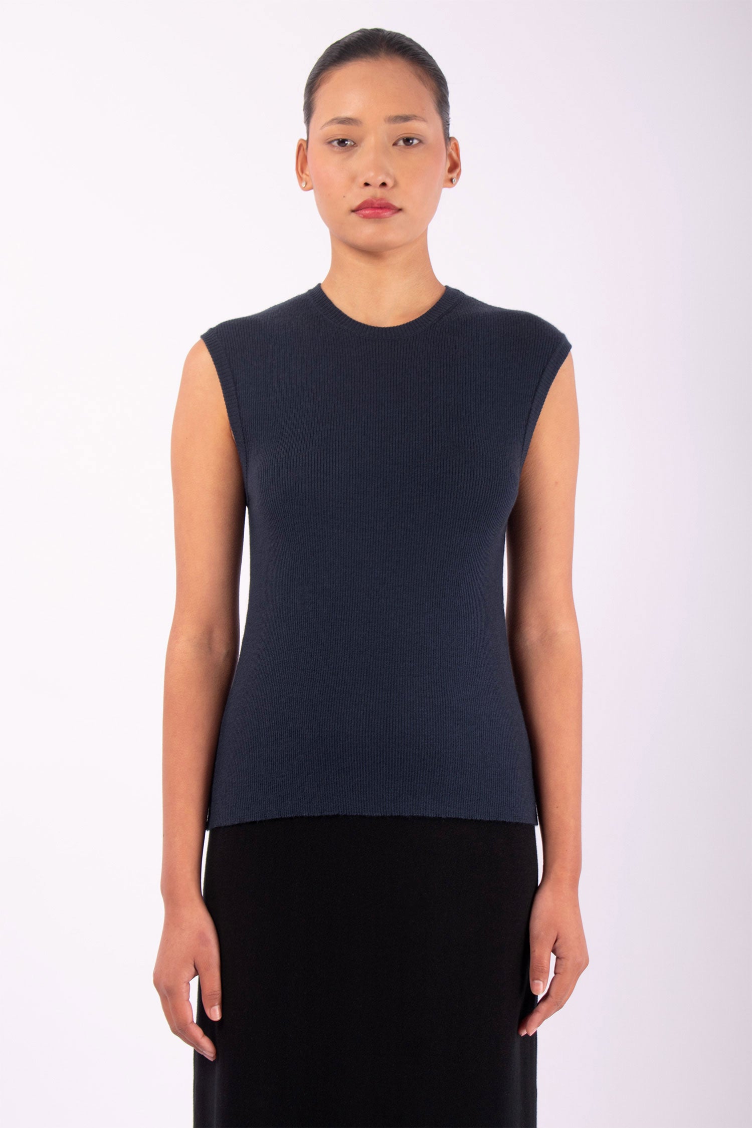 #1043 Cropped Muscle Tank in Superfine Merino- Dark Space — Lars Andersson hand-loomed knitwear