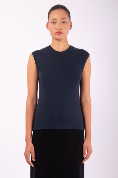 #1043 Cropped Muscle Tank in Superfine Merino- Dark Space — Lars Andersson hand-loomed knitwear