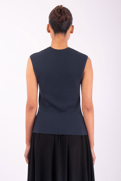 #1043 Cropped Muscle Tank in Superfine Merino- Dark Space — Lars Andersson, view 3