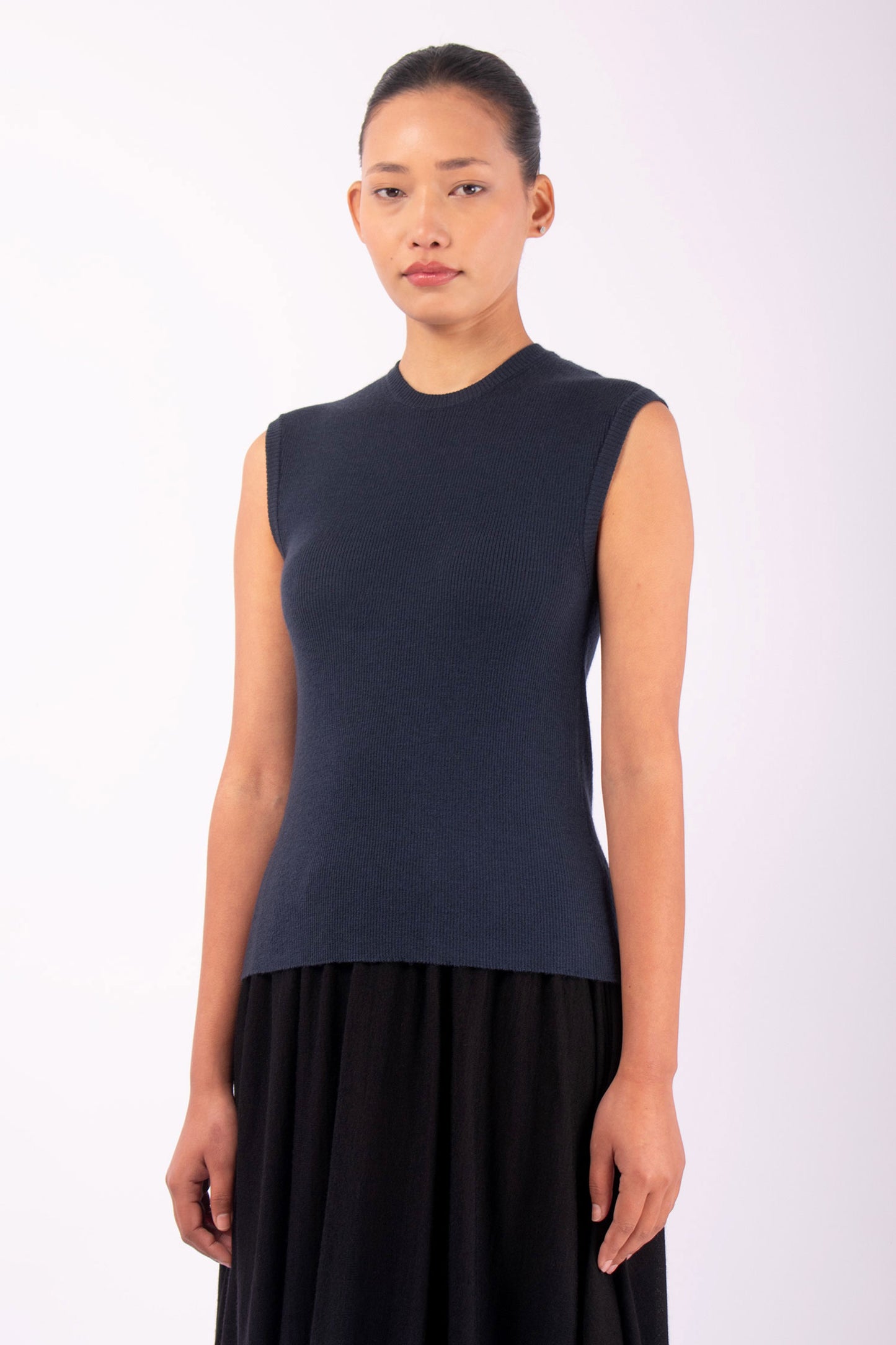 #1043 Cropped Muscle Tank in Superfine Merino- Dark Space — Lars Andersson, view 2