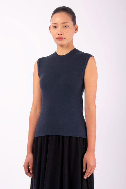 #1043 Cropped Muscle Tank in Superfine Merino- Dark Space — Lars Andersson, view 2