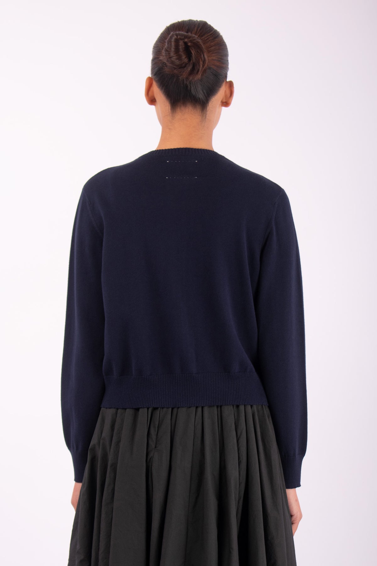 #1123 Cropped Zip Cardigan in Organic Cotton- Blue Carlo — Lars Andersson, view 3