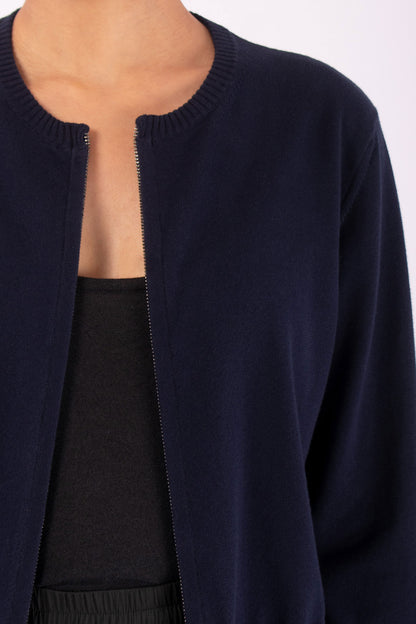 #1123 Cropped Zip Cardigan in Organic Cotton- Blue Carlo — Lars Andersson, view 4
