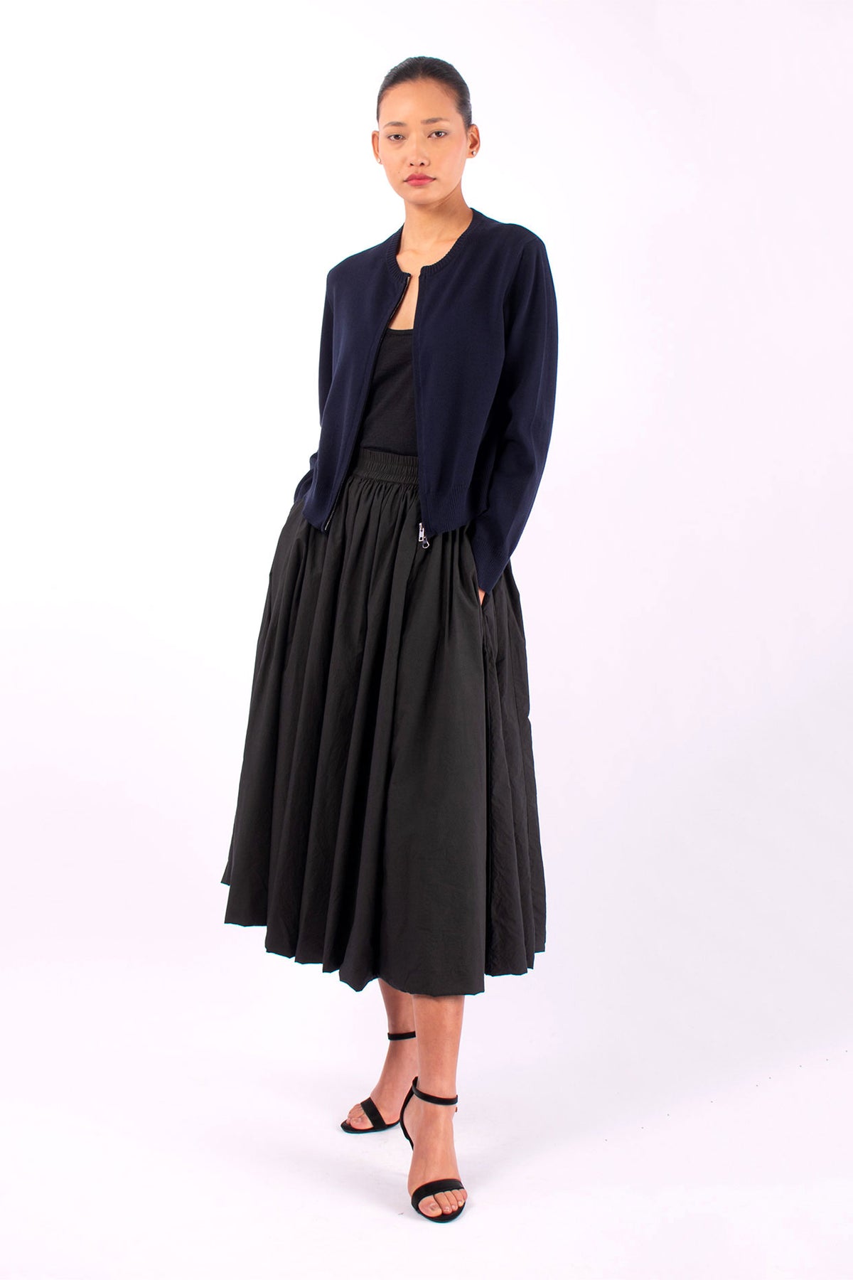 #1123 Cropped Zip Cardigan in Organic Cotton- Blue Carlo — Lars Andersson, view 5